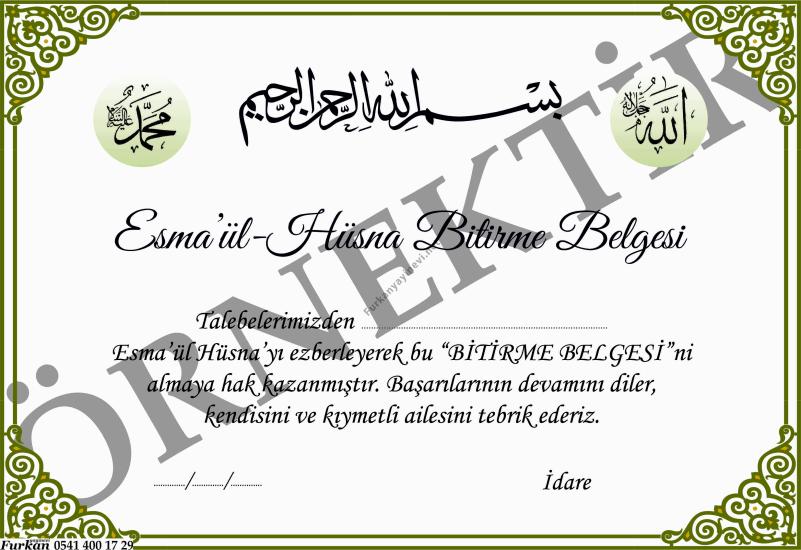 Esmaül Hüsna Belgesi